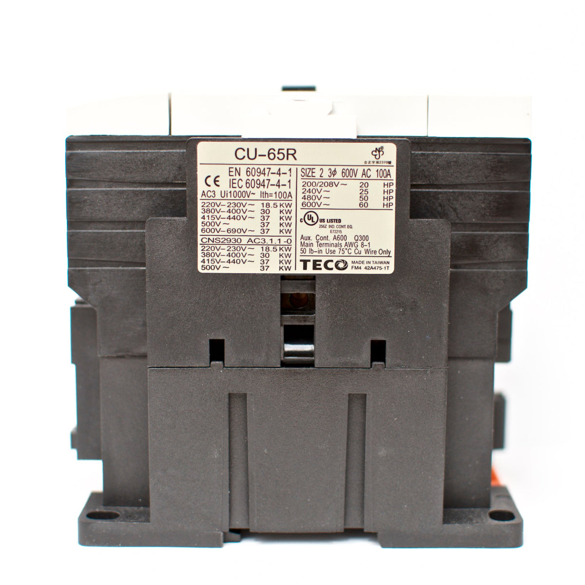 TECO CU-65R Magnetic Contactor 100 Amp, 3 Phase, 220V Coil 3A2a2b