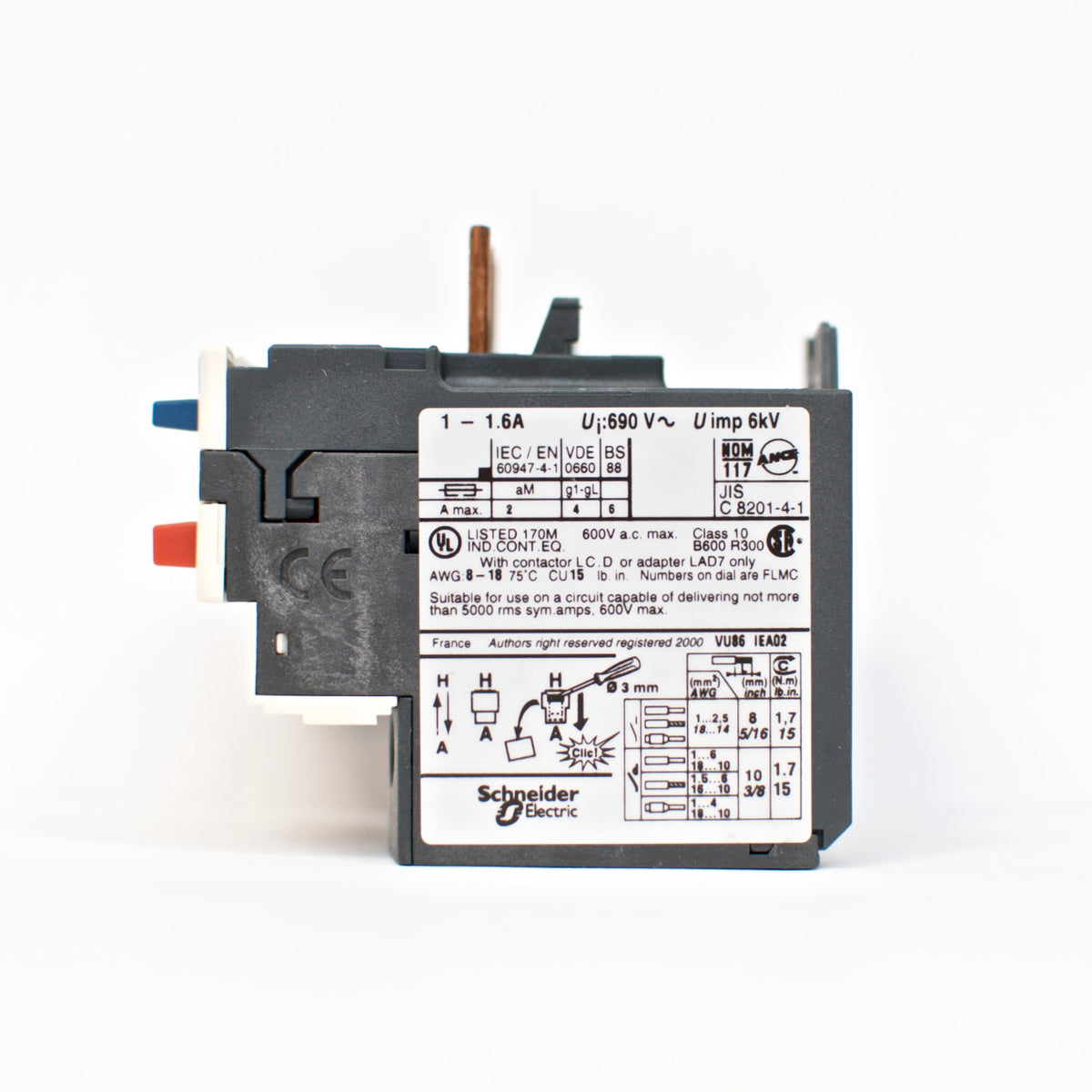 Schneider TeSys LR3D 06, thermal overload relay, 1~1.6 A, class 10A