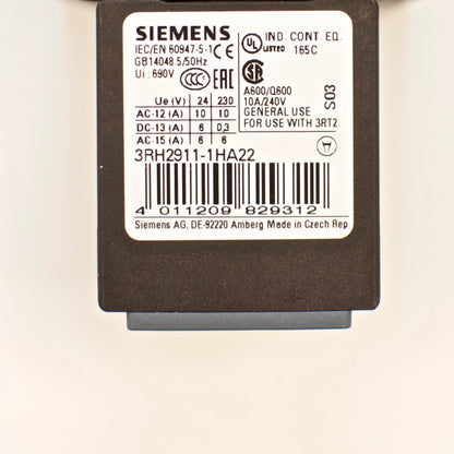 Siemens Contactor 3RT2016-1AB01 24V Coil with Aux Switch Block 3RH2911-1HA22