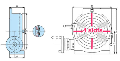 VERTEX HV-8 (4-Slot) 8" Horizontal/Vertical Rotary Table with 4-Slot Face Plate