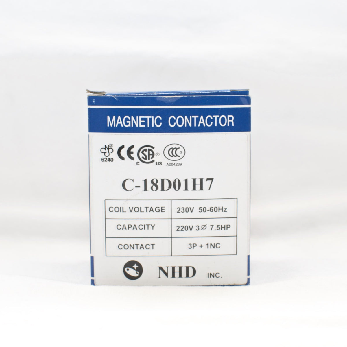 NHD C-18D01H7 magnetic contactor for 7.5HP motor, 230V coil, normally closed