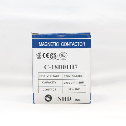 NHD C-18D01H7 magnetic contactor for 7.5HP motor, 230V coil, normally closed