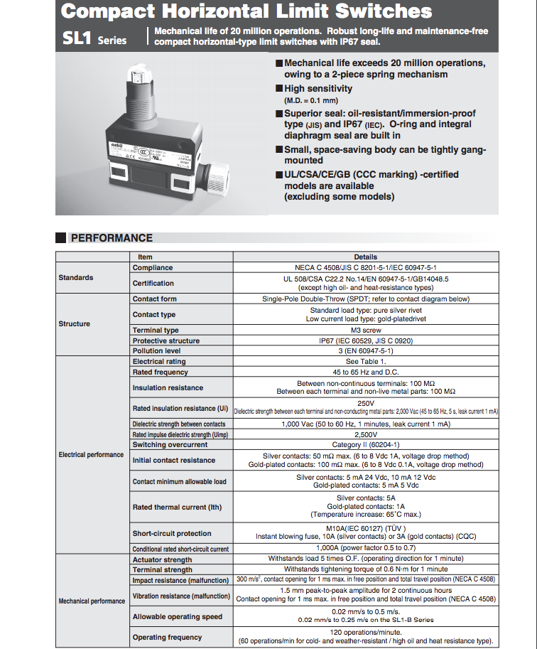 Yamatake / AZBIL SL1-D Limit Switch / Micro Switch with Cross