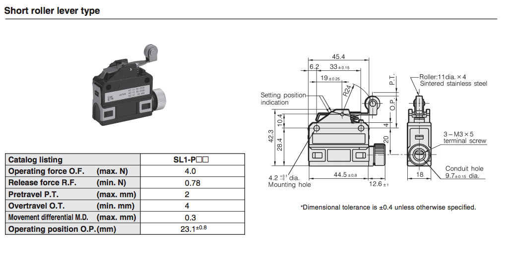 Yamatake / AZBIL SL1-D Limit Switch / Micro Switch with Cross Roller Plunger