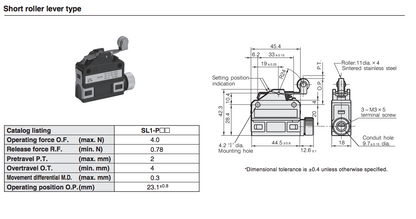 Yamatake / AZBIL SL1-D Limit Switch / Micro Switch with Cross Roller Plunger
