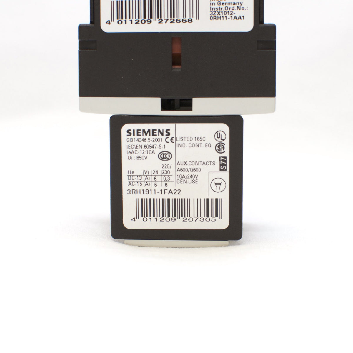 Siemens Contactor 3RT1016-1AF01, 110V Coil, with Aux Contacts 3RH1911-1FA22
