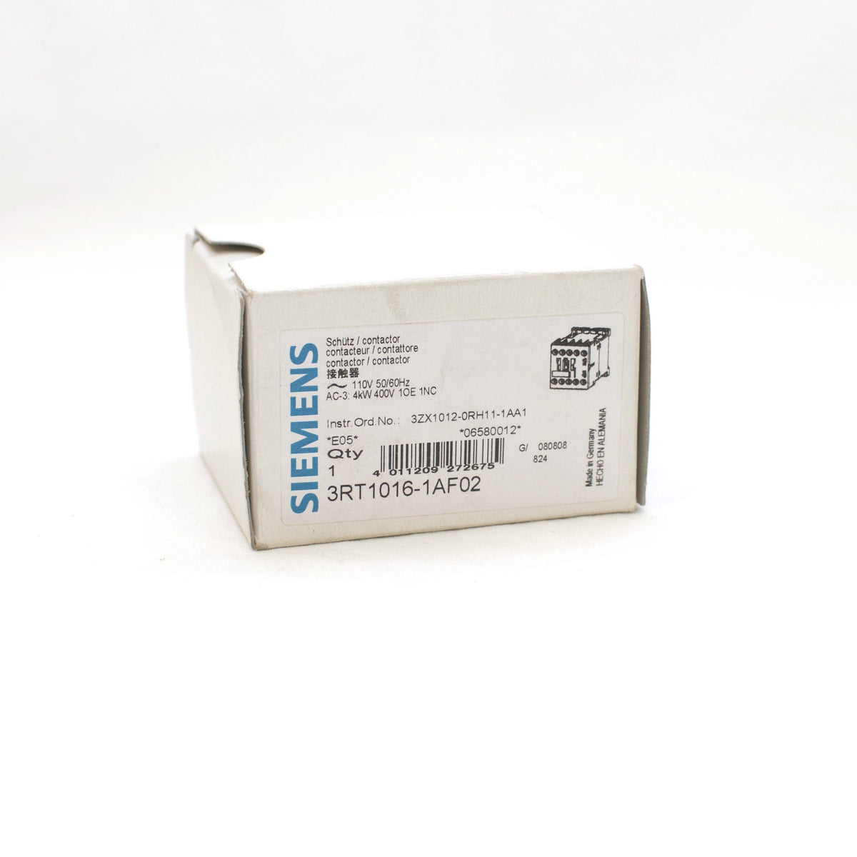 Siemens Magnetic Contactor 3RT1016-1AF02, 3-Pole, 110VAC Coil