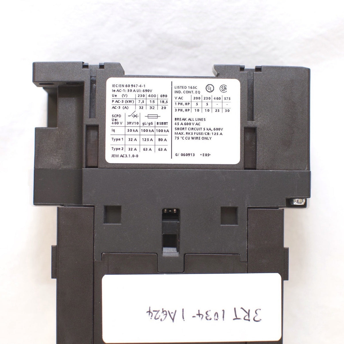 Siemens Contactor 3RT1034-1AG20 110V Coil with Aux Switch Block 3RH1921-1FA22