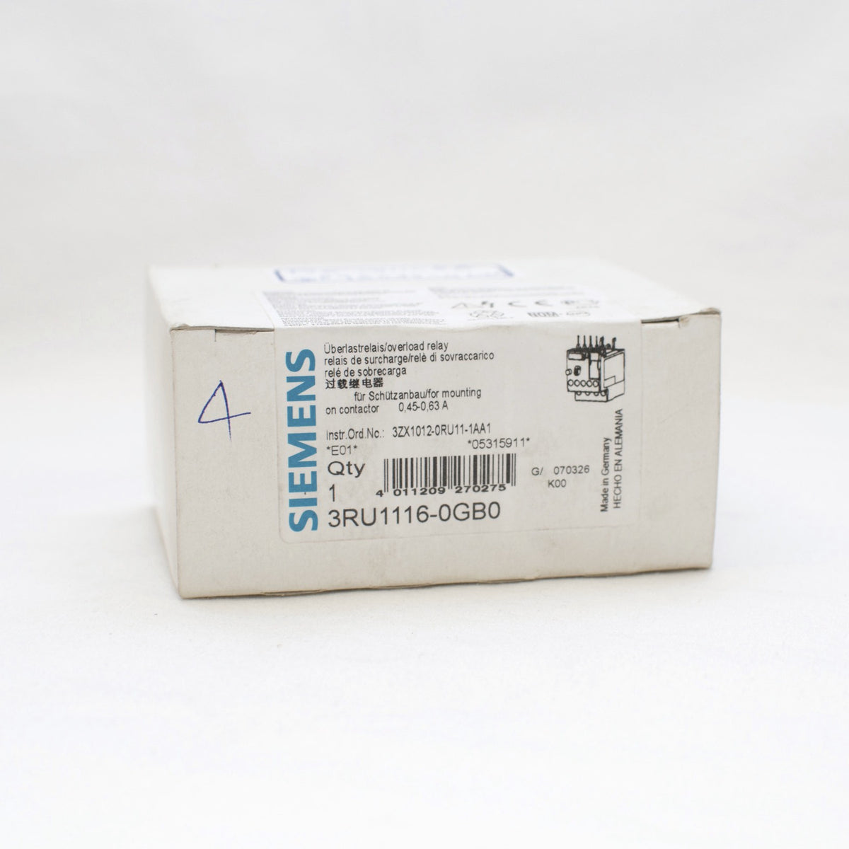 Siemens Overload Relay 3RU111-60GB0 0.45-0.63A