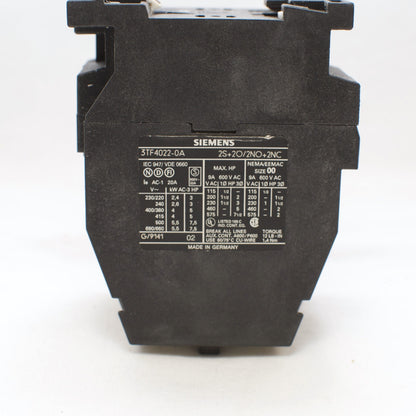 Siemens Contactor 3TF40 22-0A (3TF4022-0A) 2NO+2NC, 24V coil