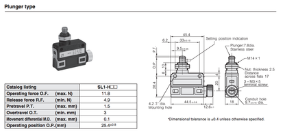 Yamatake / Azbil SL1-H Limit Switch / Micro Switch with Plunger Type
