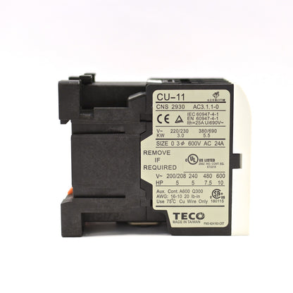 TECO CU-11 magnetic contactor, 480V coil, 3A1b N/C (Replaces TAIAN CN-11)