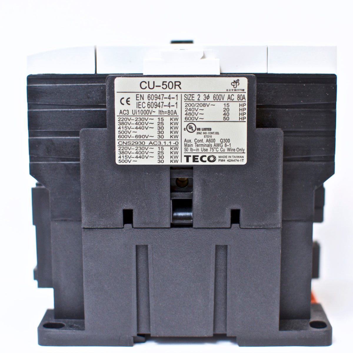 TECO CU-50R Magnetic Contactor, 80 Amp, 3 Phase, 110V Coil, 3A2a2b (TAIAN CN-50)