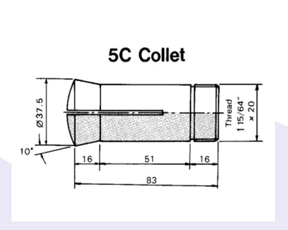 VERTEX 5C Collets, 15 piece set, 1/8" to 1" for tool room lathe